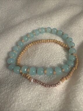 Delicate Blue Beaded Stretch Bracelet - handmade
